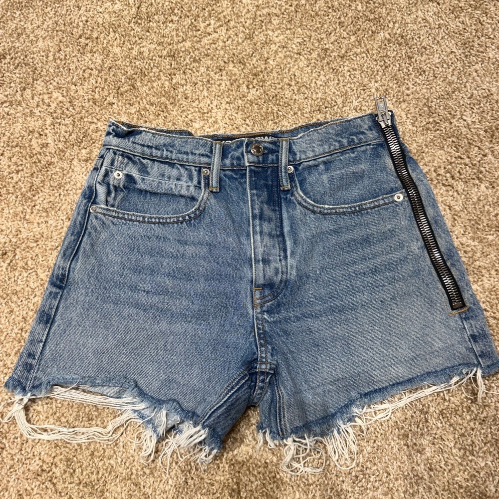 Alexander McQueen Blue Jean Shorts with Zipper Accent